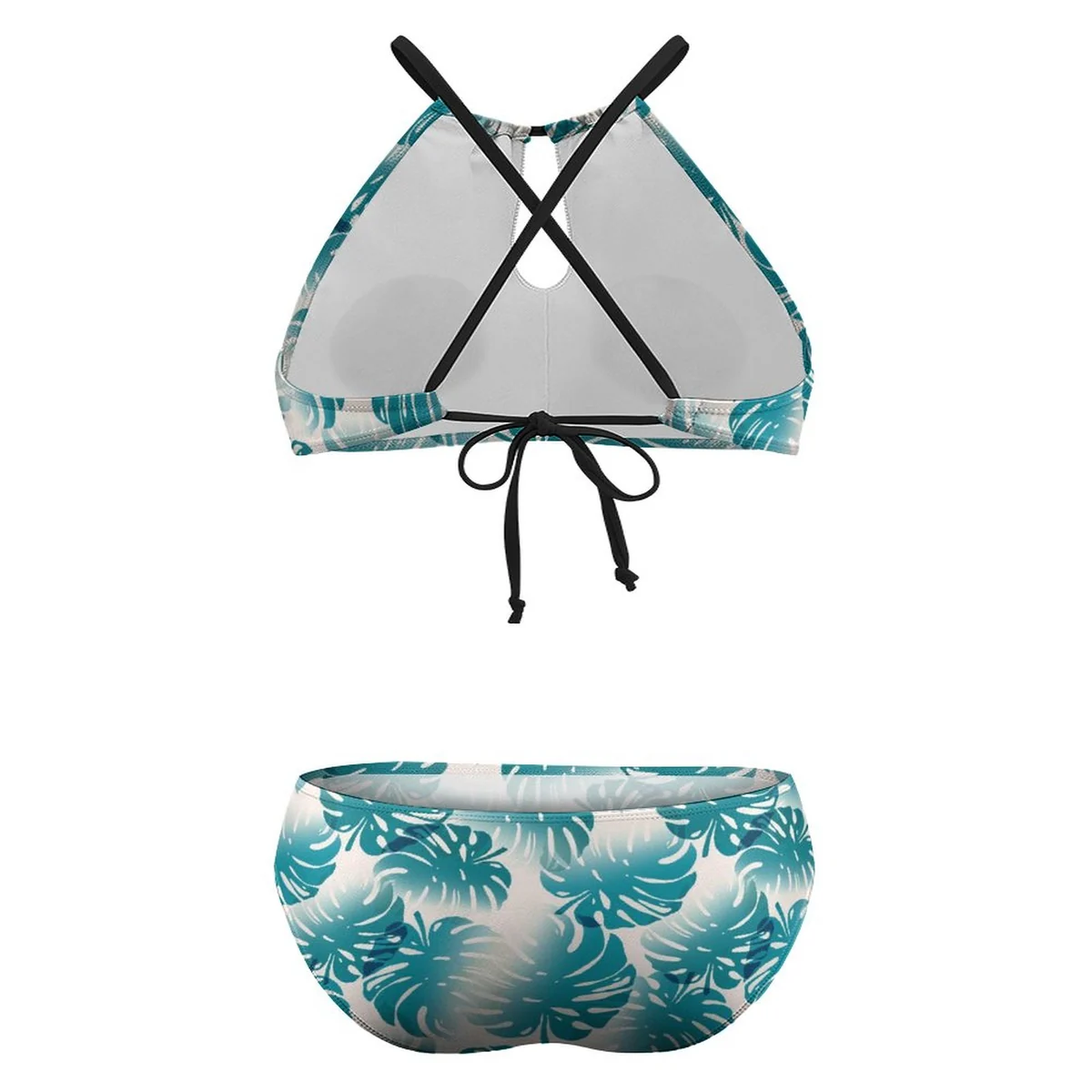 Women's Plus Size Keyhole High-Neck Bikini Set - Monstera Leaf Print - view 5