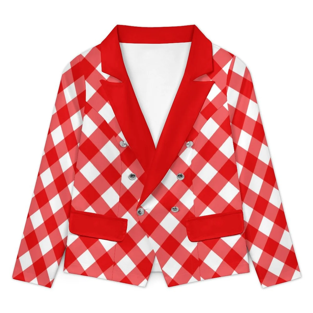 Women's Double Breasted Blazer - Red Gingham Print - view 3