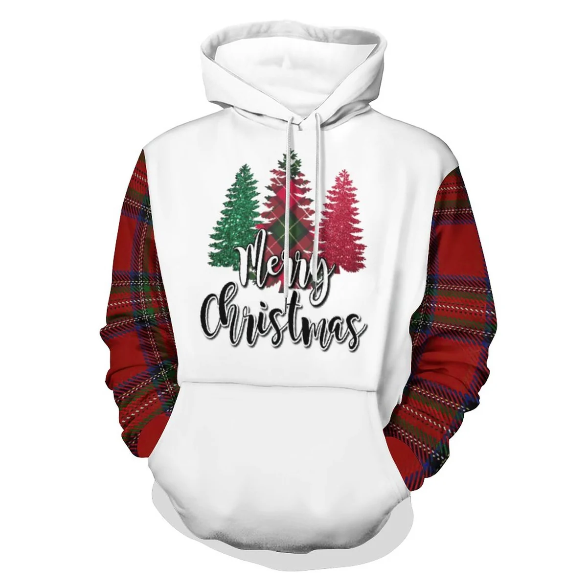 Unisex Double-Lined Hood Hoodie - Merry Christmas Tree Plaid Graphic