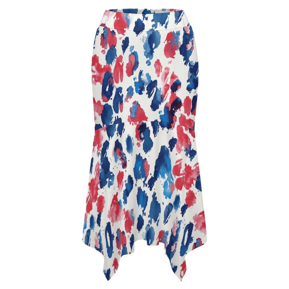 Women's Asymmetric Handkerchief Hem Midi Skirt - Watercolor Brushstroke Print - view 4