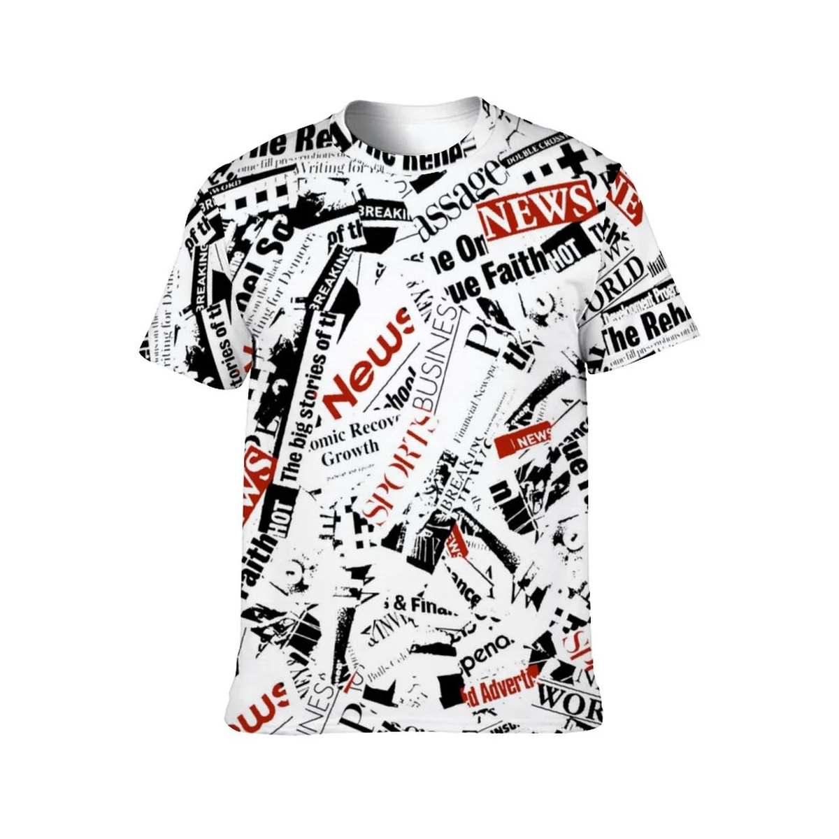 Unisex Crew Neck Short Sleeve Tee - Newsprint Collage Print - view 4
