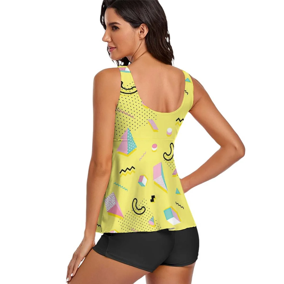 Women's Tie-Front Flowy Tankini Set - Retro Doodle Print - view 4