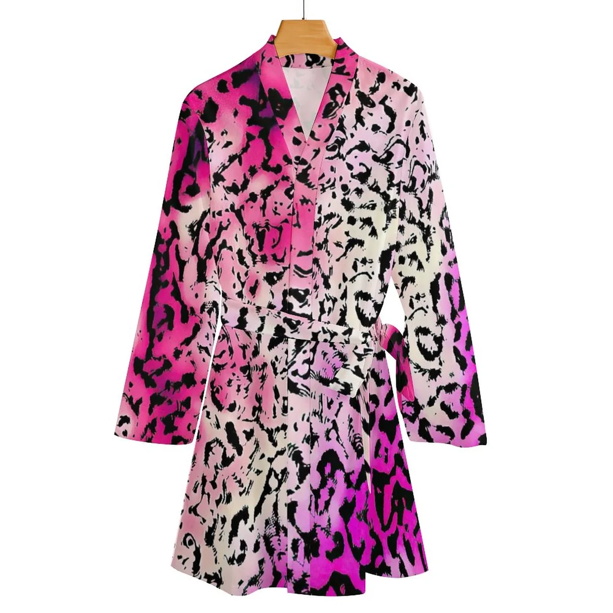 Women's Long Sleeve Belted Robe - Magenta Leopard Print - view 4