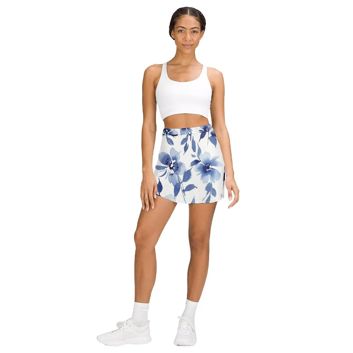 Women's Wrap Front Skort with Phone Pocket - Blue Ink Floral Print - view 7