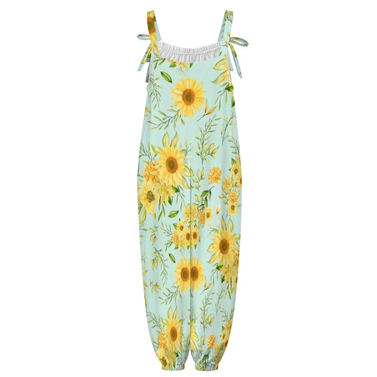 Women's Bow Shoulder Harem Jumpsuit - Sunflower Print - view 8