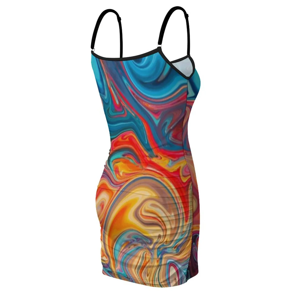 Women's Straight Neck Bodycon Cami Mini Dress - Liquid Marble Swirl Print - view 7