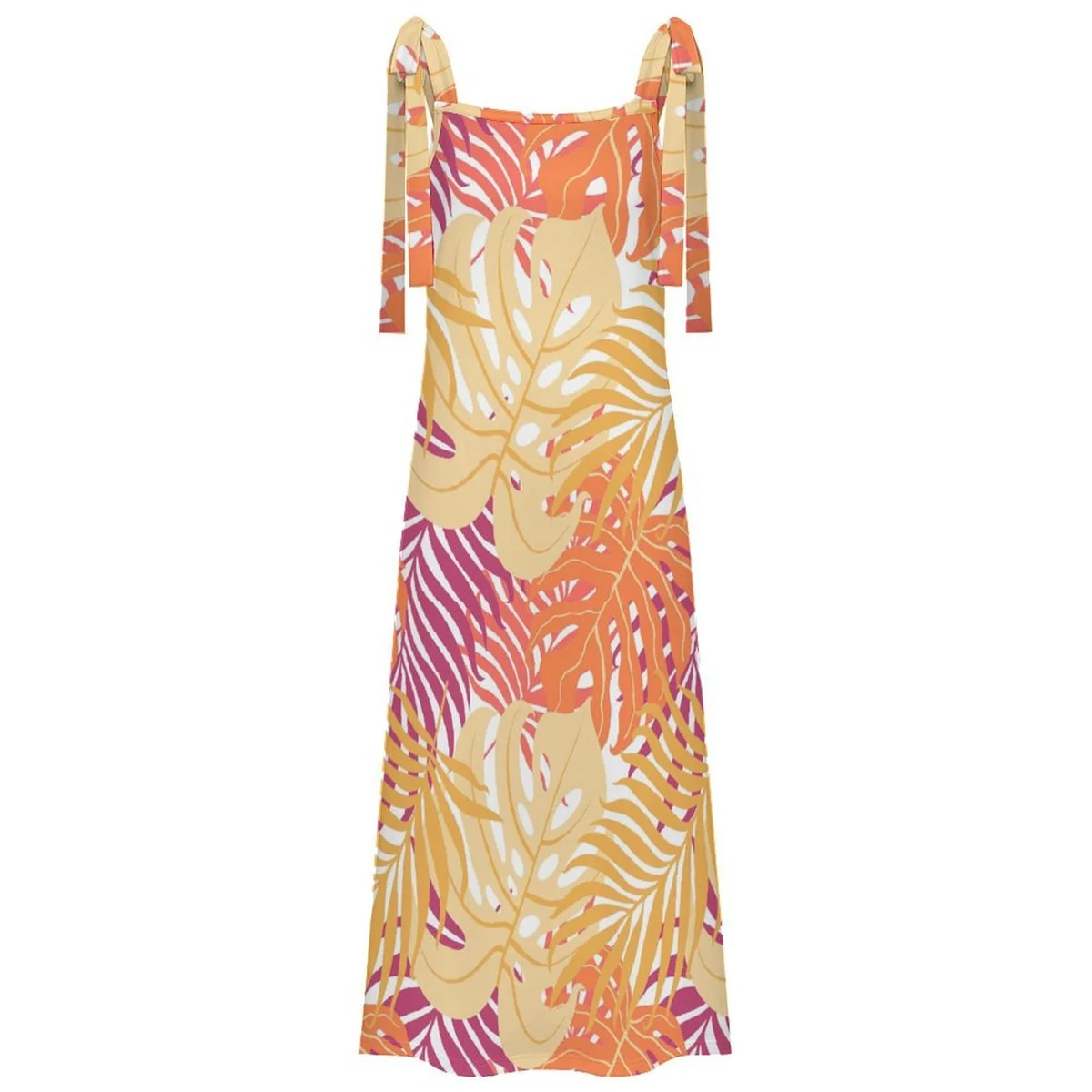 Women's Tie-Shoulder Maxi Dress - Sunset Palm Leaf Print - view 6
