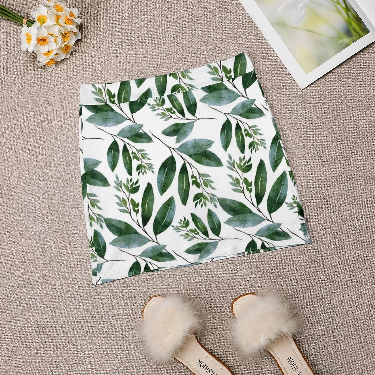 Women's Wrap Front Skort with Phone Pocket - Green Leaf Sprig Print - view 5
