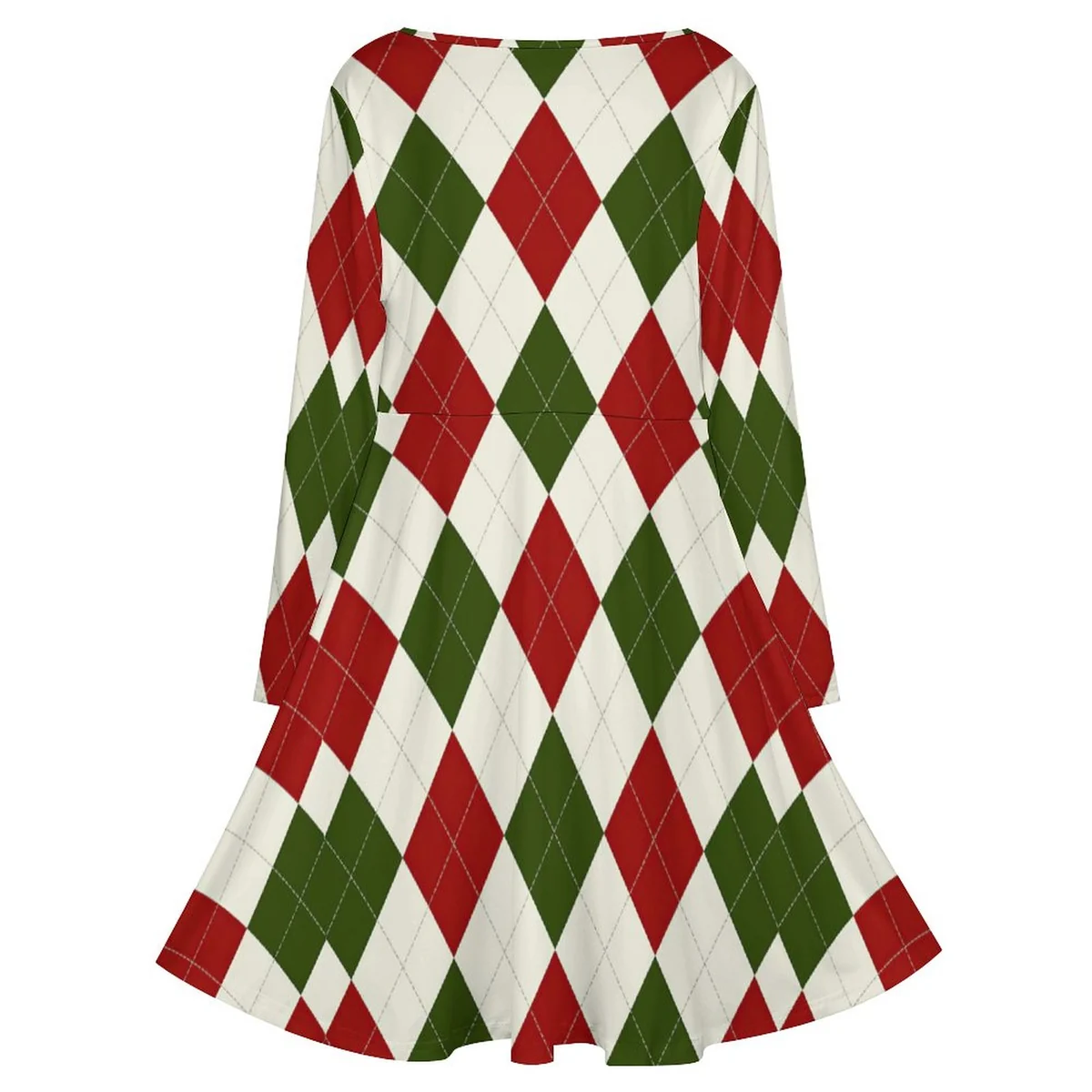 Women's Plus Size V-Neck Long Sleeve Swing Dress - Holiday Argyle Print - view 5