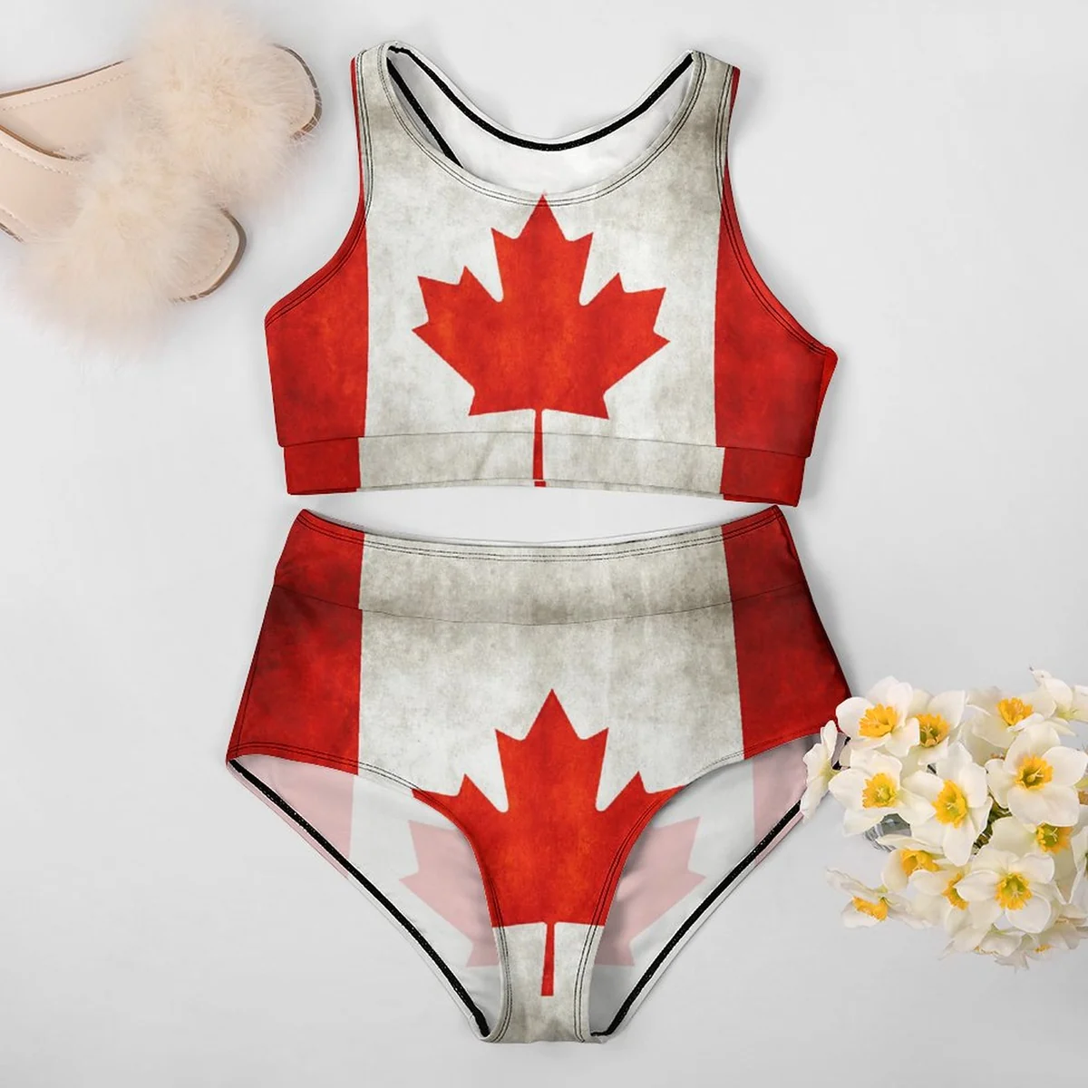 Women's High-Neck Racerback Bikini Set - Canadian Maple Leaf Flag Graphic - view 6