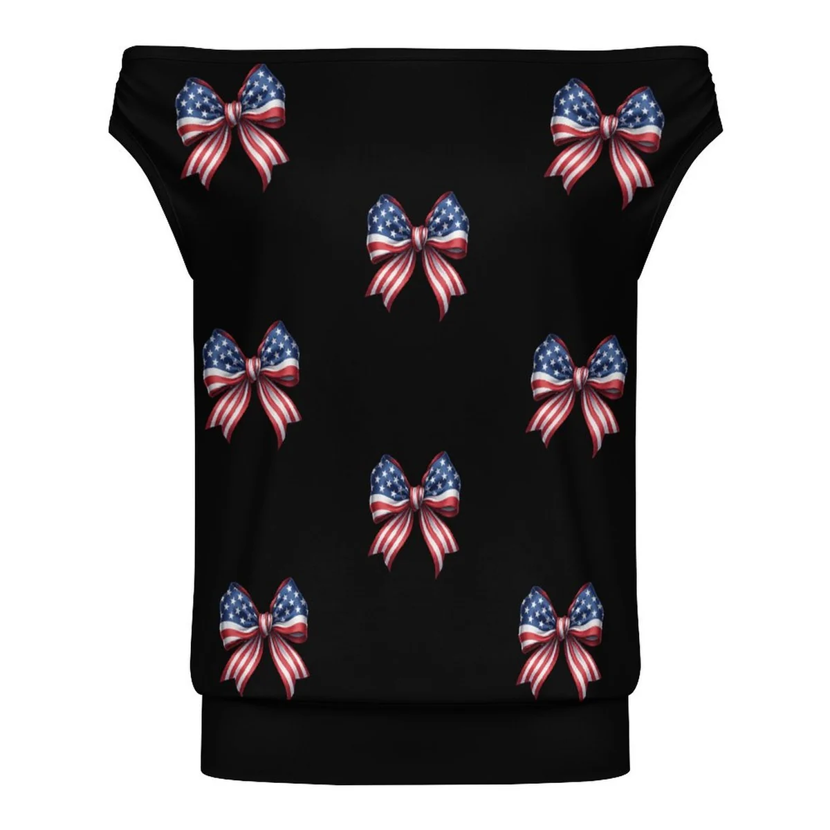 Women's One-Shoulder Cap Sleeve Tee - Patriotic Bow Print - view 4