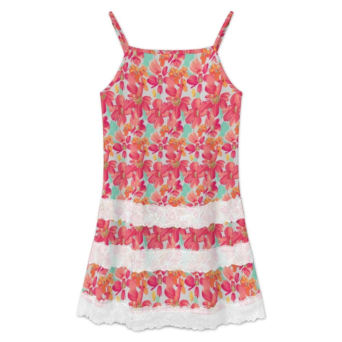 Women's Lace Trim Cami Swing Dress - Tropical Blossom Print - view 3