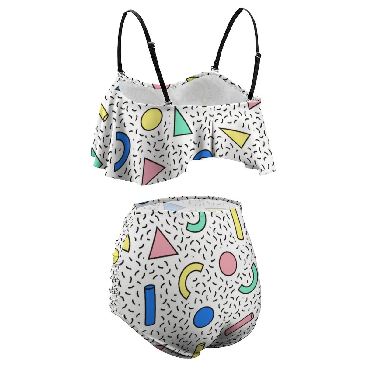 Women's Flounce High-Waist Bikini Set - 90s Memphis Shapes Print - view 3