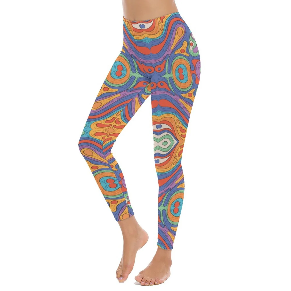 Women's High-Waist Yoga Leggings - Psychedelic Contour Lines Print - view 5
