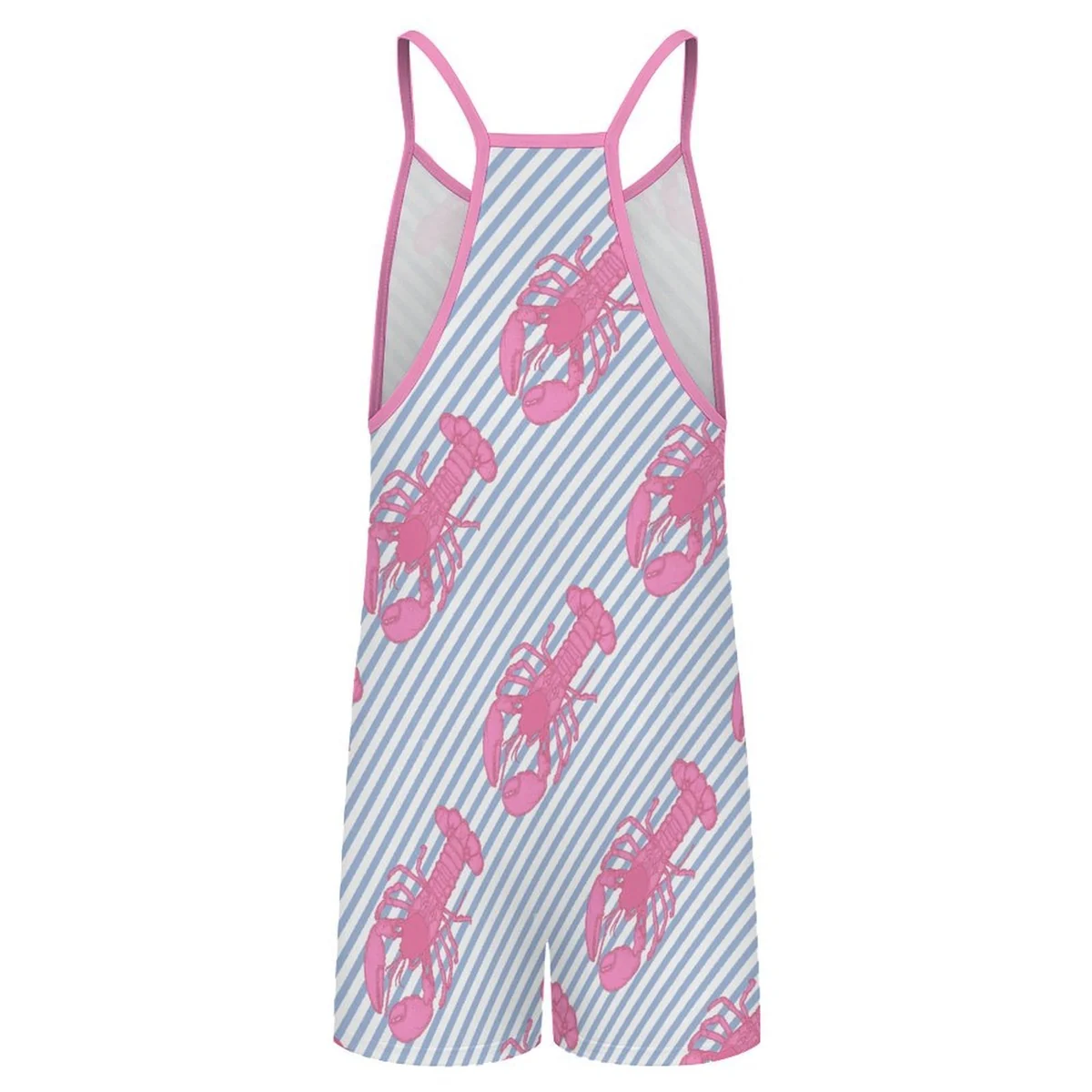 Women's Cami Romper with Pockets - Pink Lobster Stripe Print - view 5