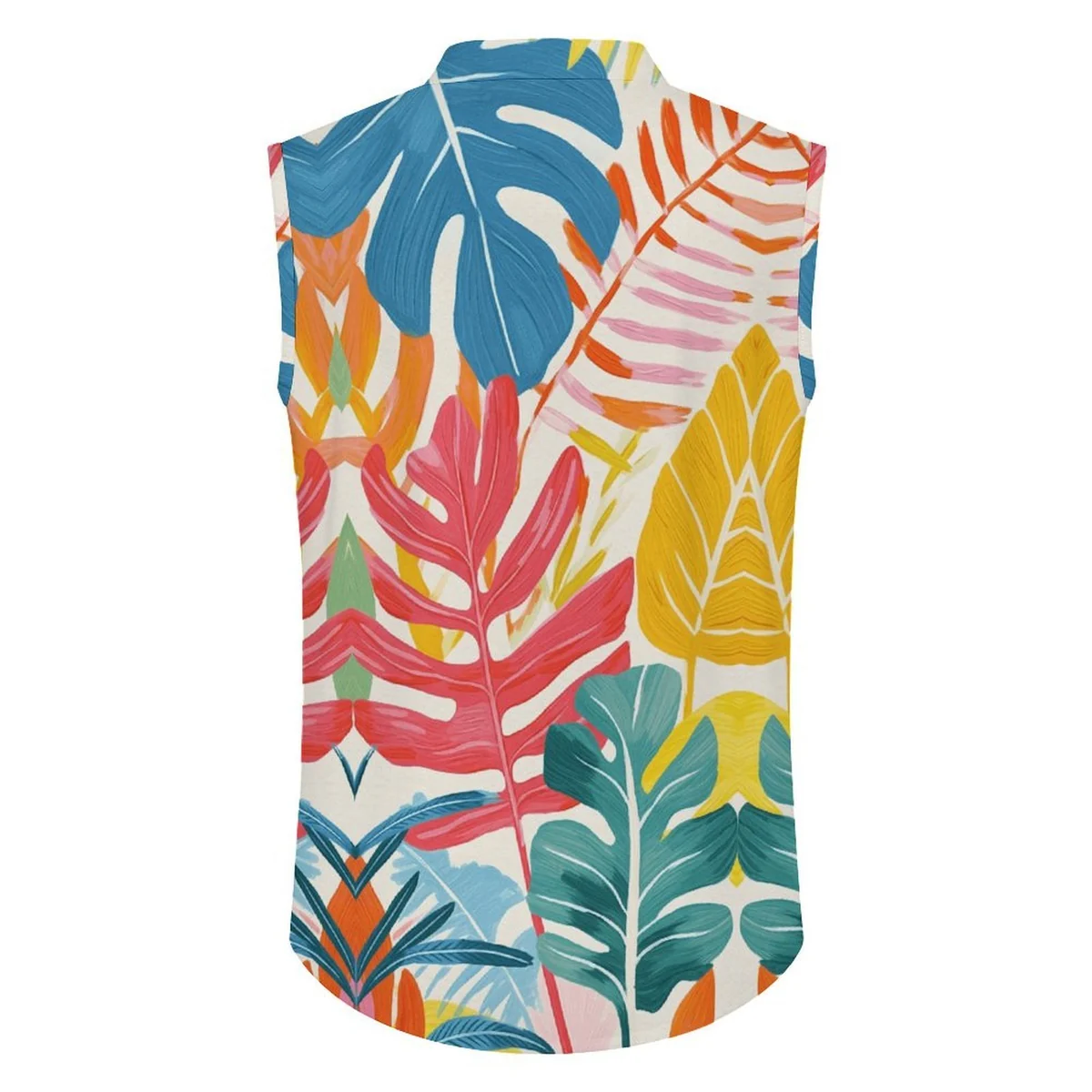 Men's Sleeveless Button-Up Shirt - Bold Tropical Leaf Print - view 5