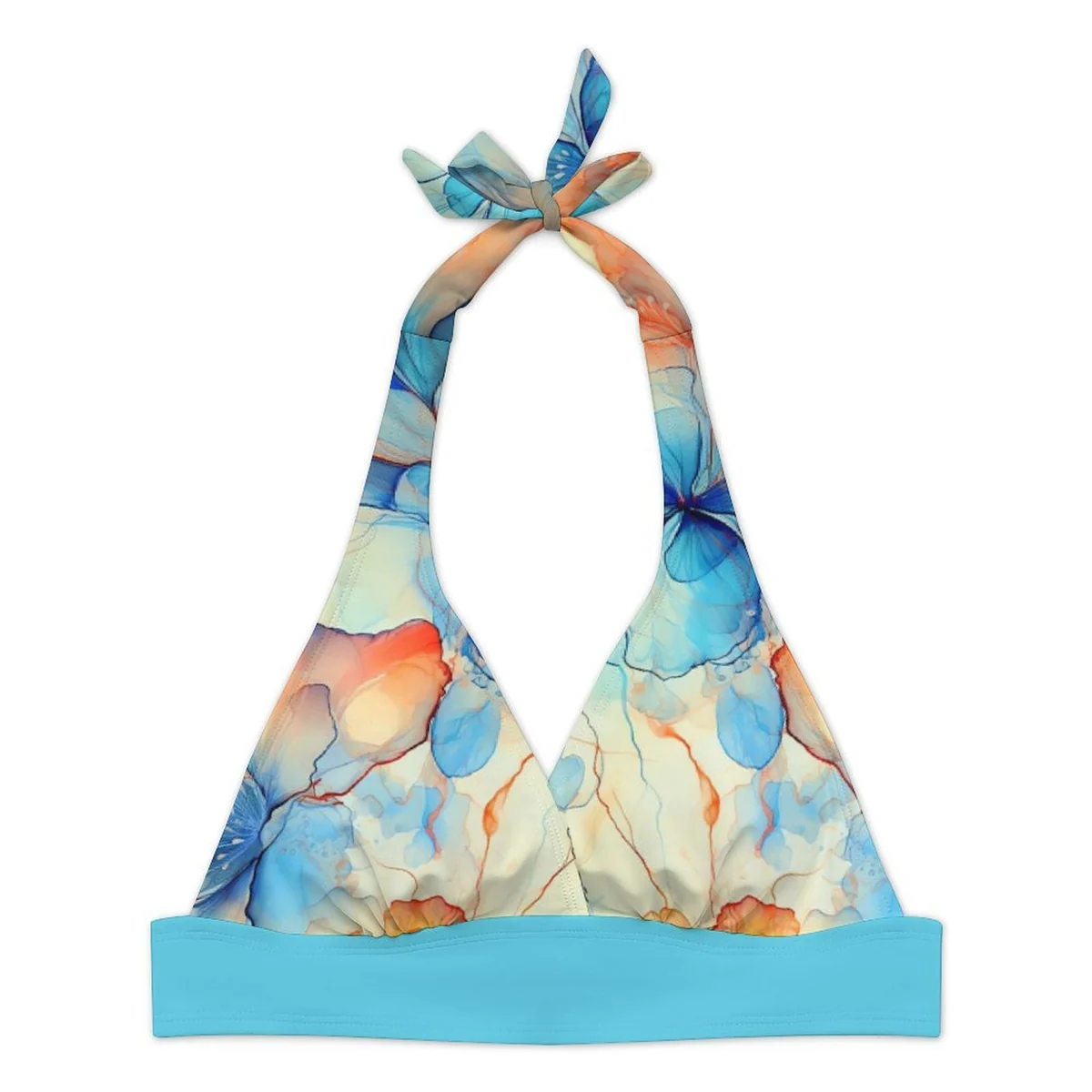 Women's Halter Bikini Top with Slit Swim Skirt - Watercolor Blossom Print - view 4