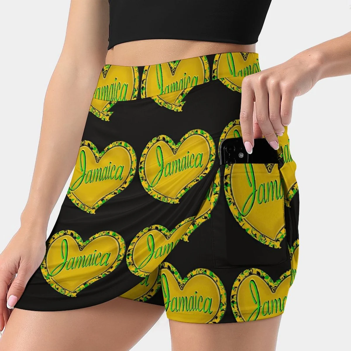 Women's Wrap Front Skort with Phone Pocket - Jamaica Heart Print - view 2