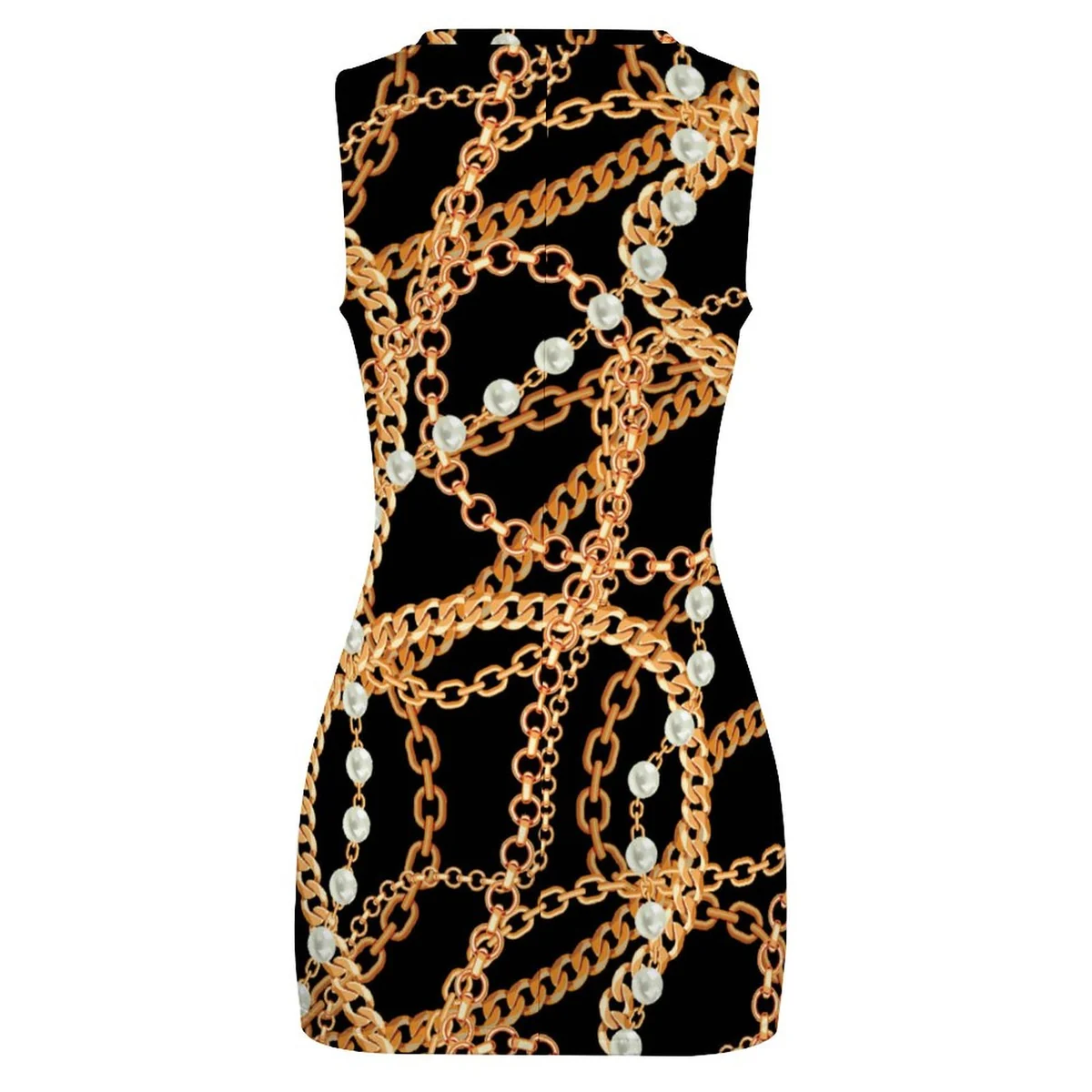 Women's Twist Front Cutout Bodycon Dress - Golden Chain Link Print - view 5