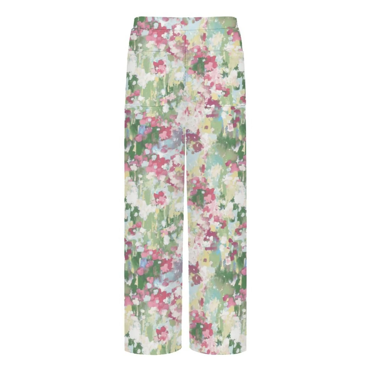 Women's Patch Pocket Straight Wide Leg Pants - Impressionist Garden Print - view 4