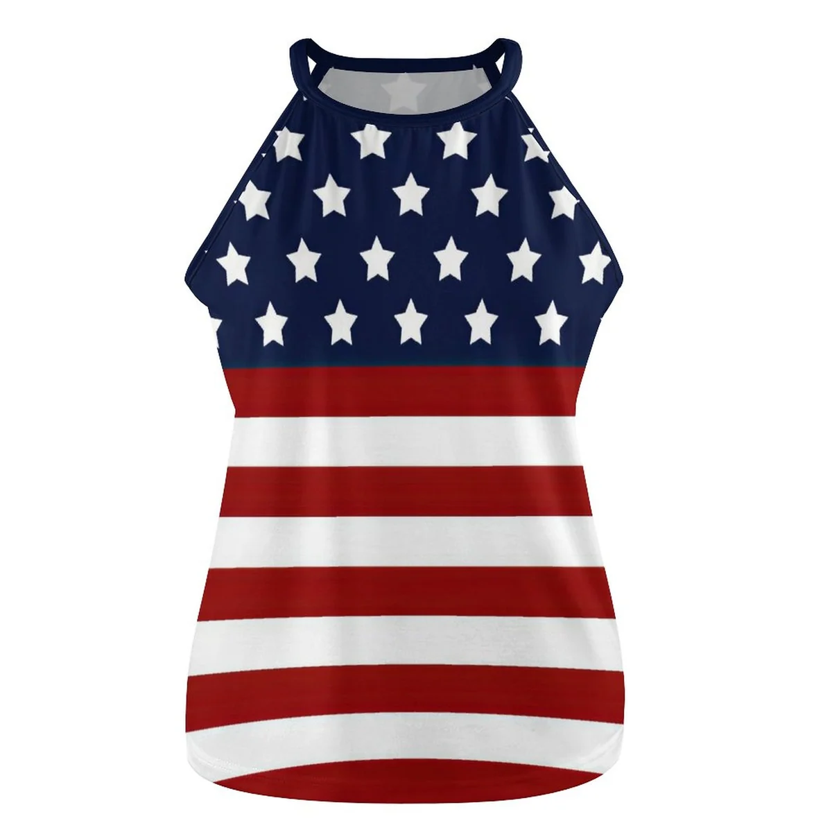 Women's High Neck Racer Halter Tank Top - Classic American Flag Print - view 4