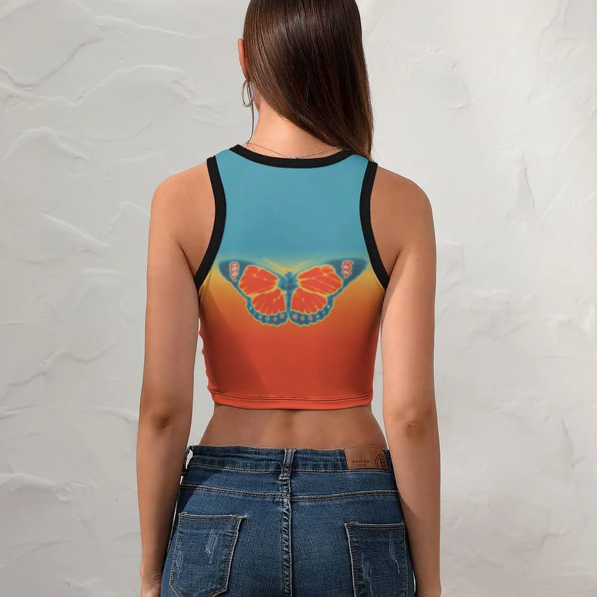 Women's Racerback Crop Tank Top - Sunset Butterfly Print - view 3