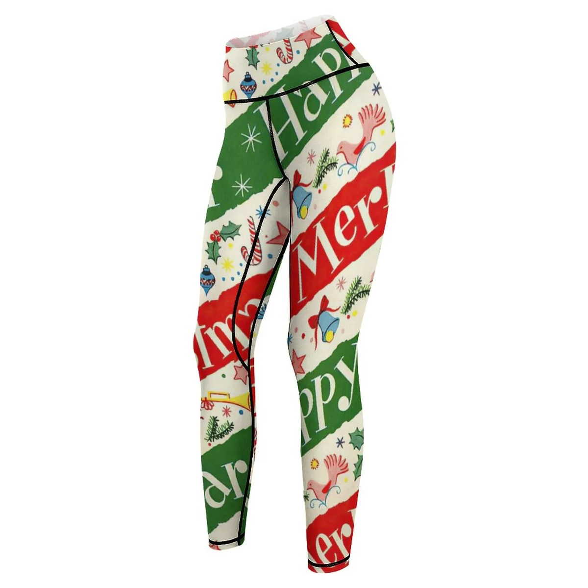 Women's High-Waist Yoga Leggings - Happy Holidays Script Print - view 5