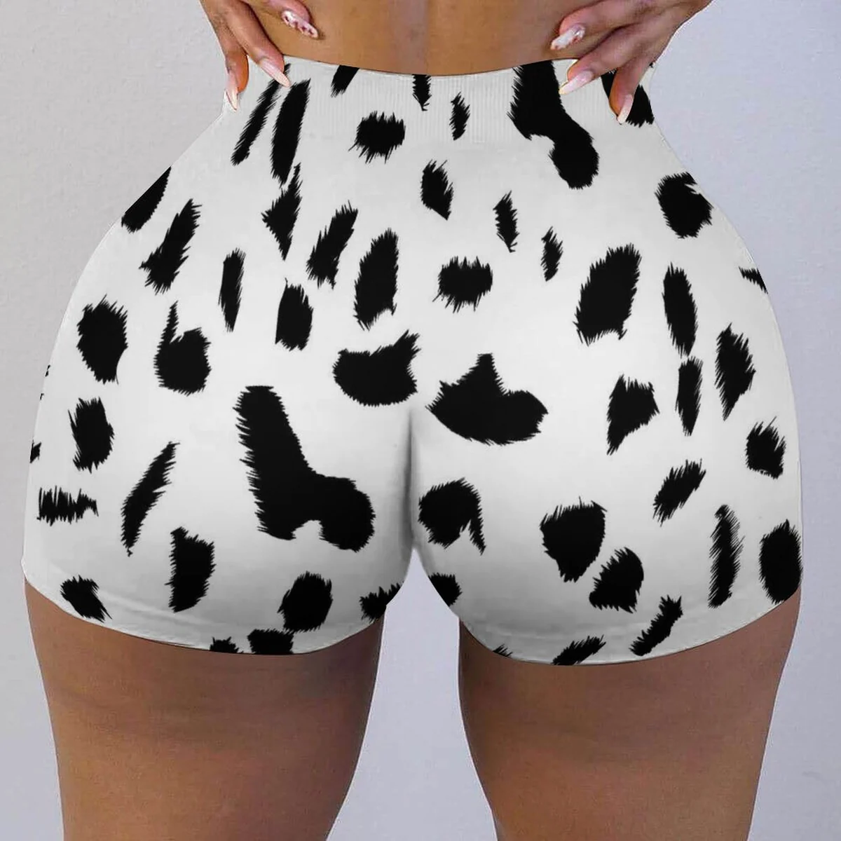 Women's High-Waist Fitted Shorts - Dalmatian Spot Print - view 6