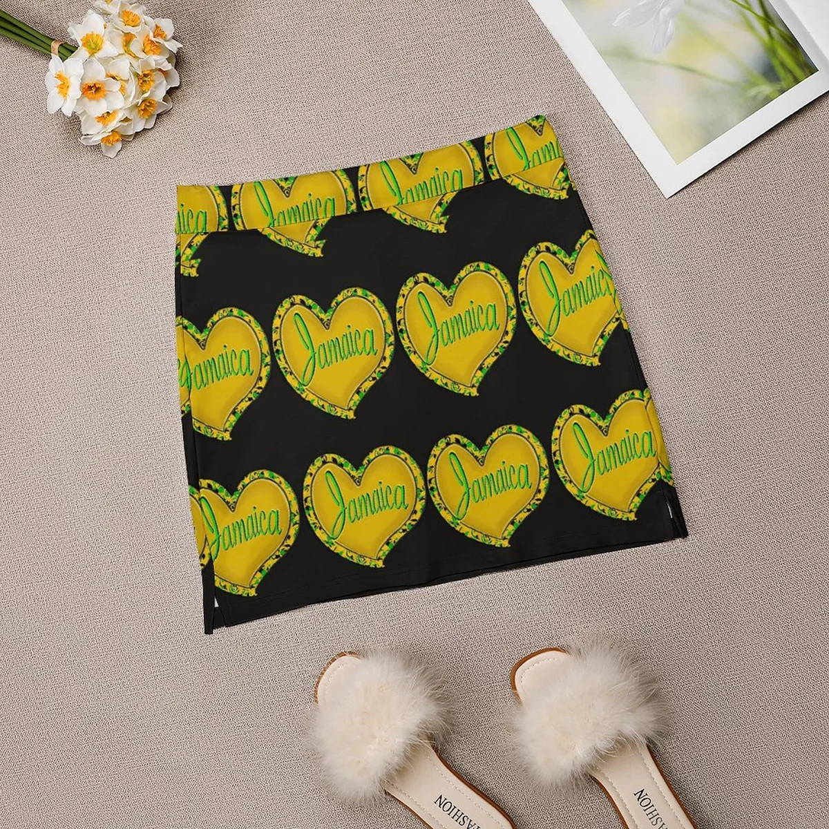 Women's Wrap Front Skort with Phone Pocket - Jamaica Heart Print - view 6
