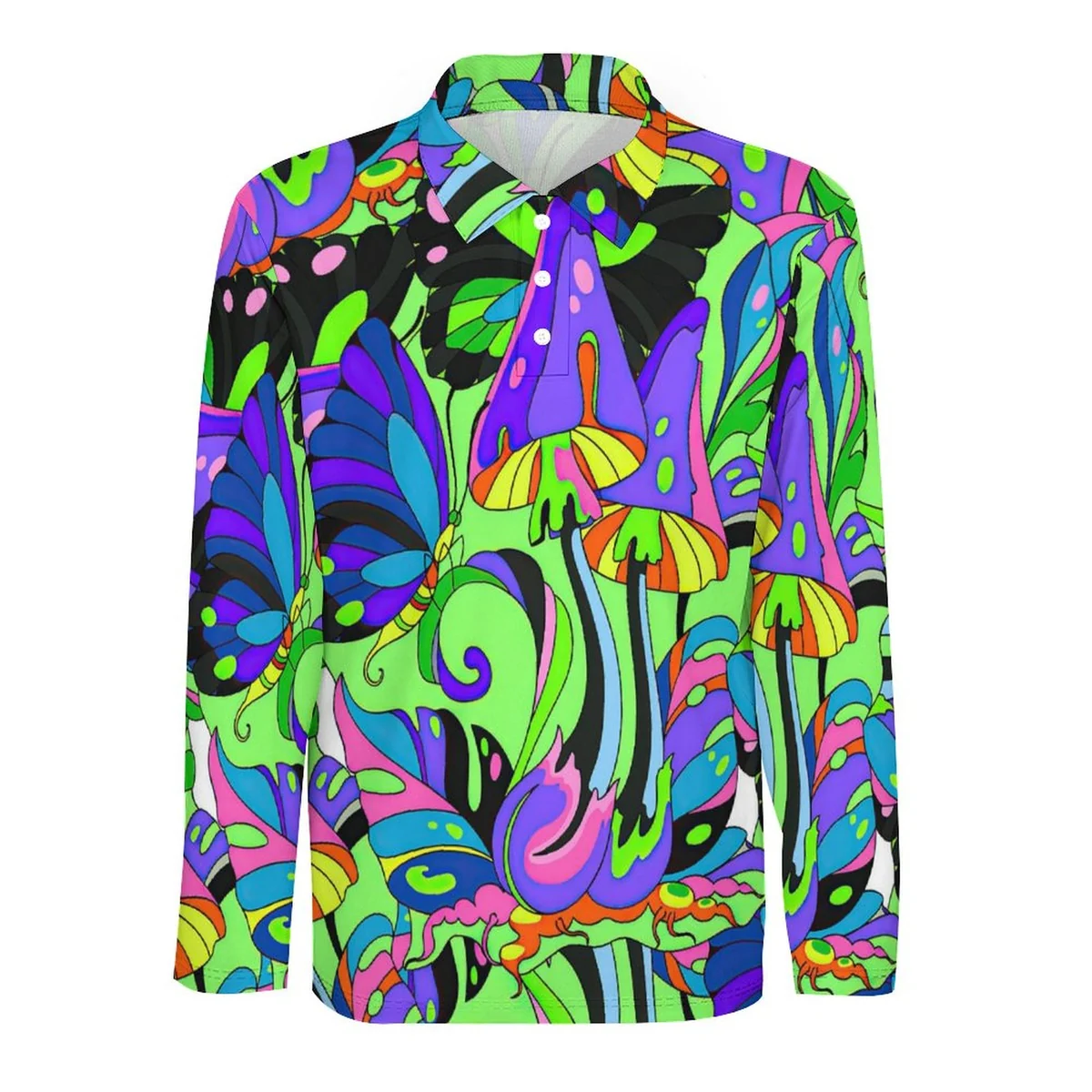 Men's Long Sleeve Polo Shirt - Psychedelic Mushroom Print - view 4
