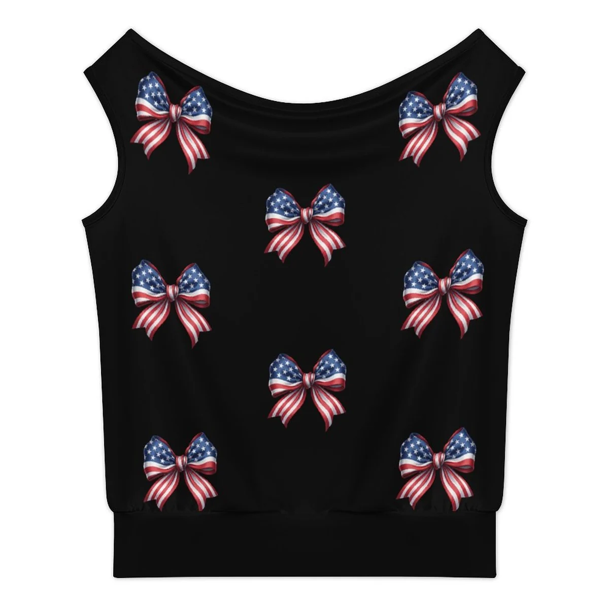 Women's One-Shoulder Cap Sleeve Tee - Patriotic Bow Print - view 3