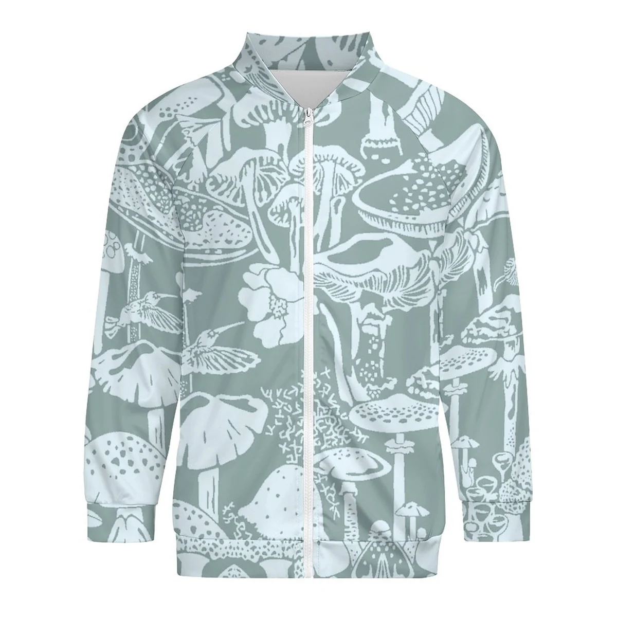 Unisex Raglan Zip Up Jacket - Mushroom Forest Line Art Graphic - view 4