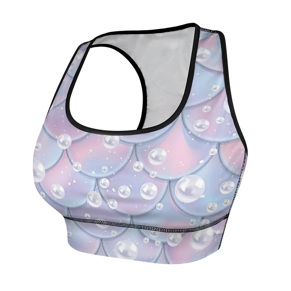 Women's Racerback Sports Bra and Bike Shorts Set - Pearl Mermaid Scale Print - view 5