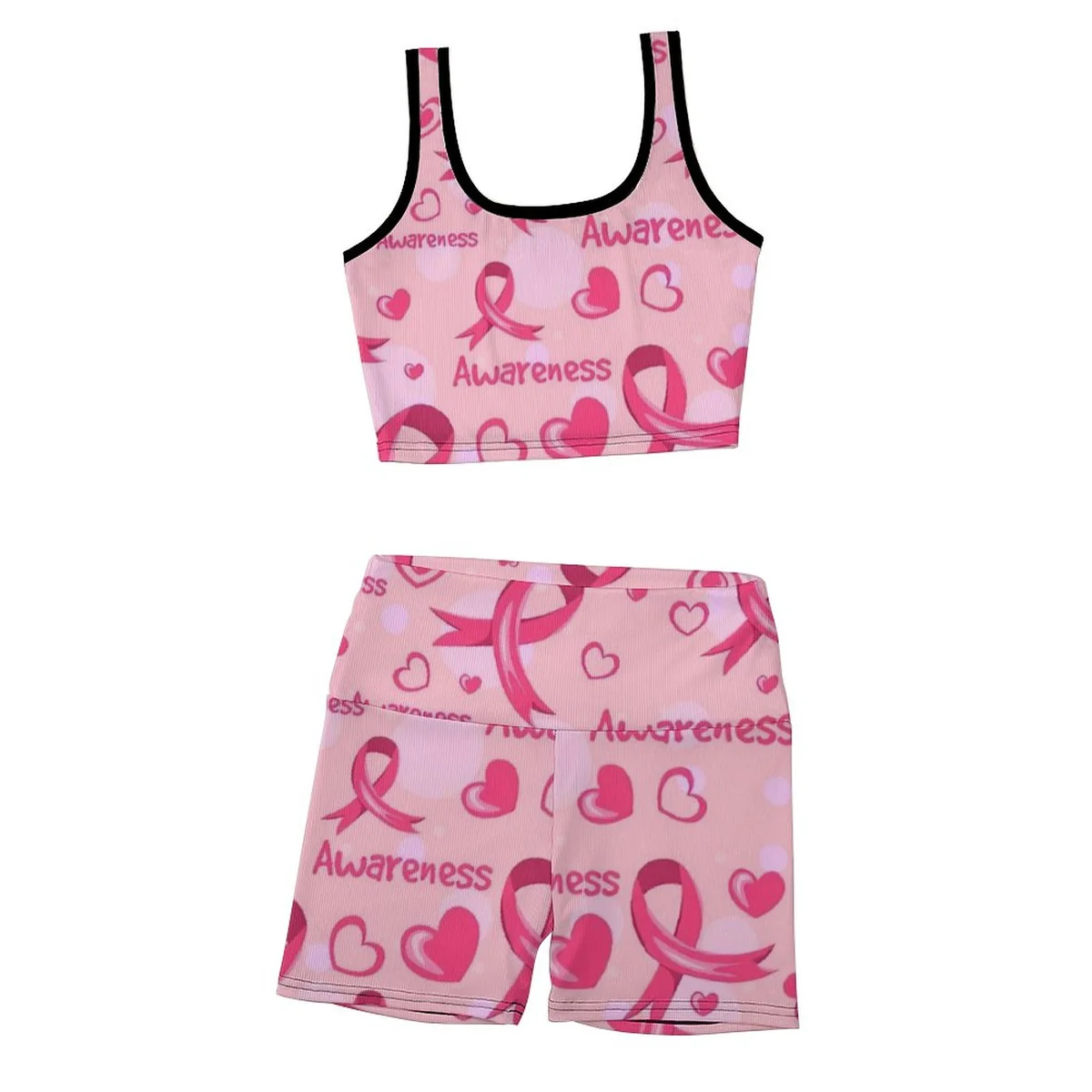 Women's Ribbed Tank and Bike Shorts Set - Pink Ribbon Awareness Print - view 6