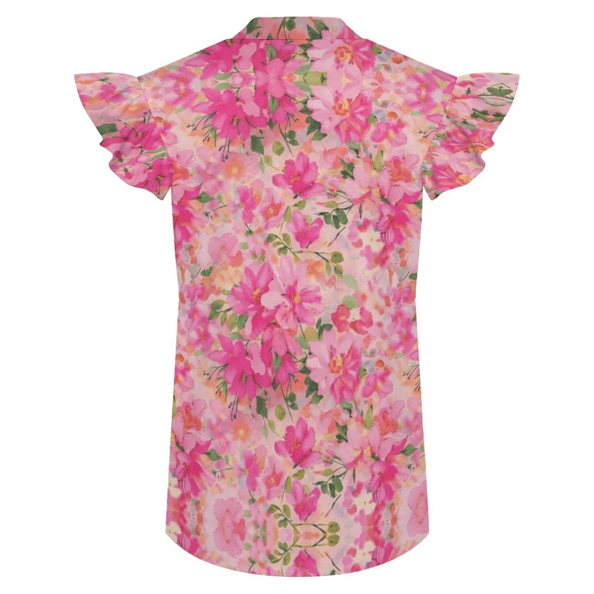 Women's Flutter Sleeve V-Neck Blouse - Pink Floral Cluster Print - view 5
