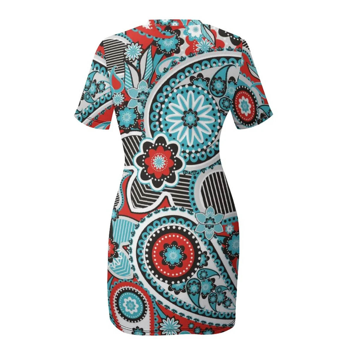 Women's Crew Neck Short Sleeve Bodycon T-Shirt Dress - Mandala Paisley Print - view 6