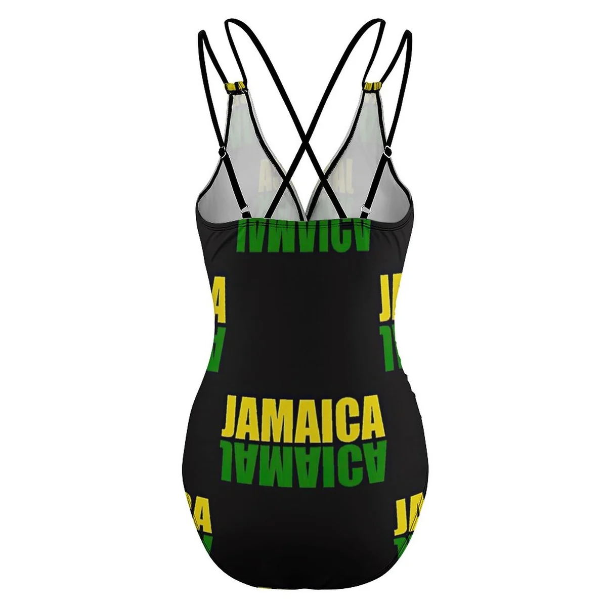 Women's V-Neck Crossback One-Piece Swimsuit - Jamaica Word Art Print - view 7