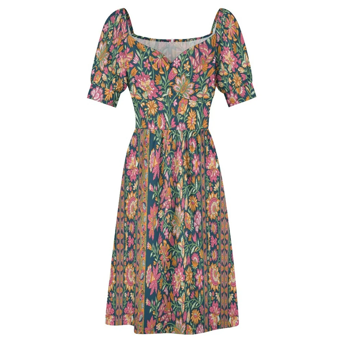 Women's Sweetheart Puff Sleeve Midi Dress - Paisley Garden Print - view 7
