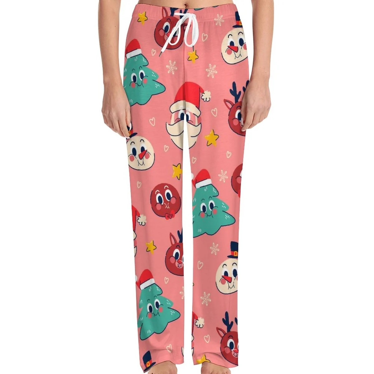 Unisex Drawstring Pajama Pants - Retro Christmas Characters Print