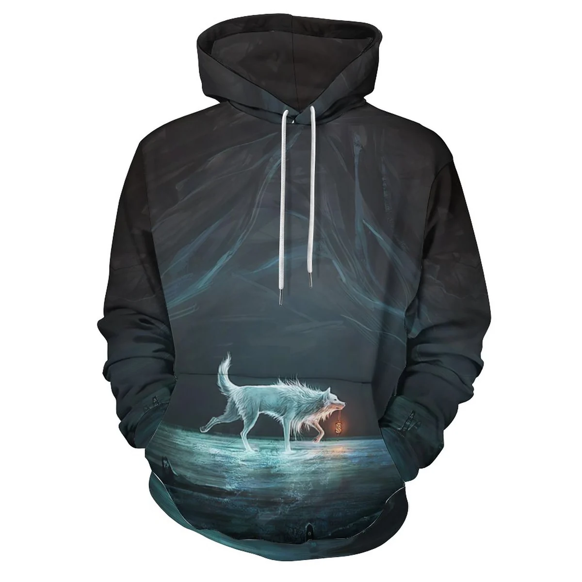 Unisex Double-Lined Hood Hoodie - Midnight Spirit Wolf Print - view 3