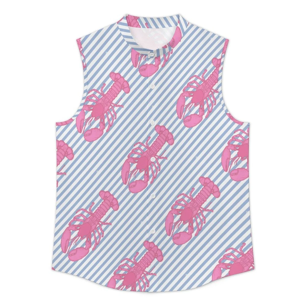 Men's Sleeveless Button-Up Shirt - Pink Lobster Stripe Print - view 3