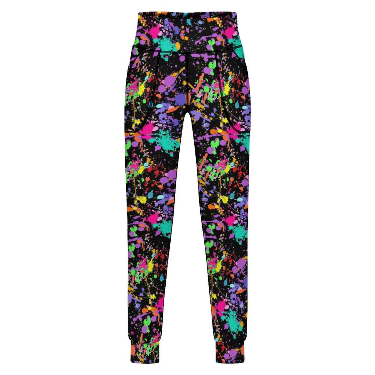 Women's Pocket Yoga Jogger Pants - Neon Paint Splatter Print - view 4