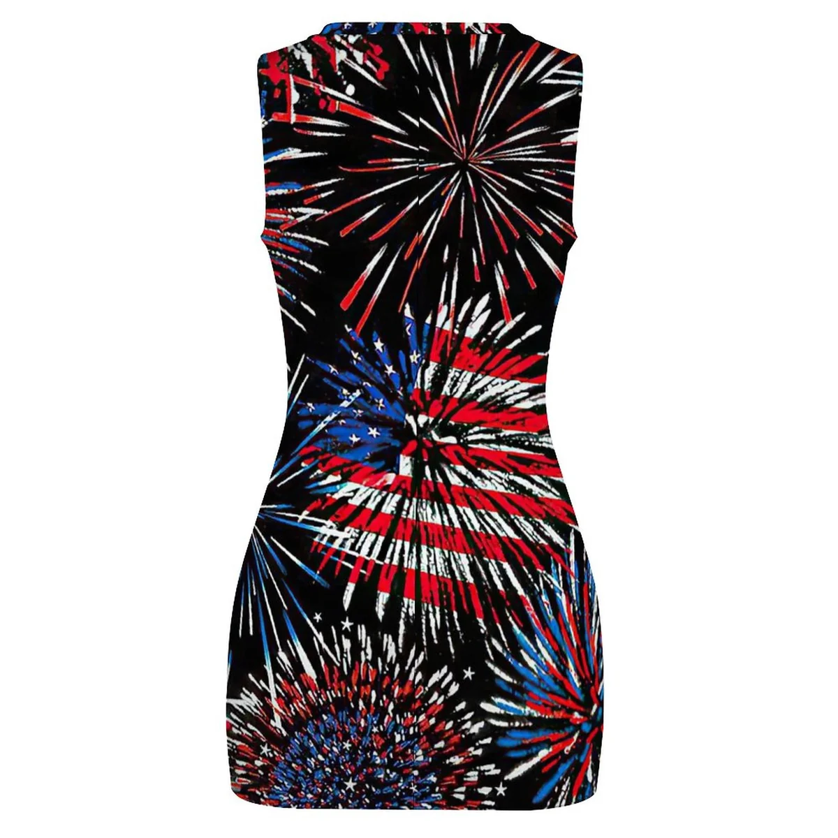 Women's Twist Front Cutout Bodycon Dress - Fireworks Burst Print - view 5
