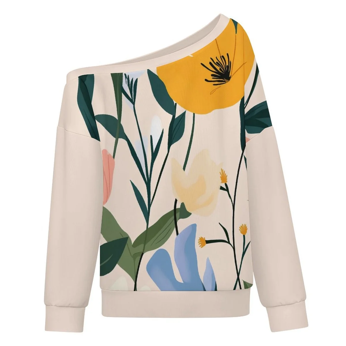 Women's Off-Shoulder Pullover Sweatshirt - Modern Poppy Print - view 7