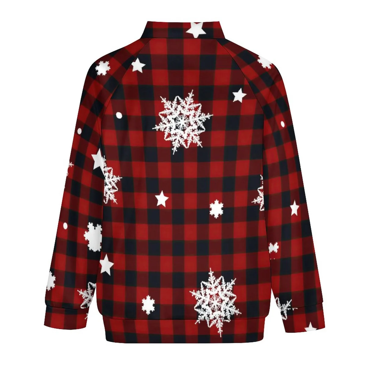 Unisex Raglan Zip Up Jacket - Buffalo Plaid Snowflake Print - view 5