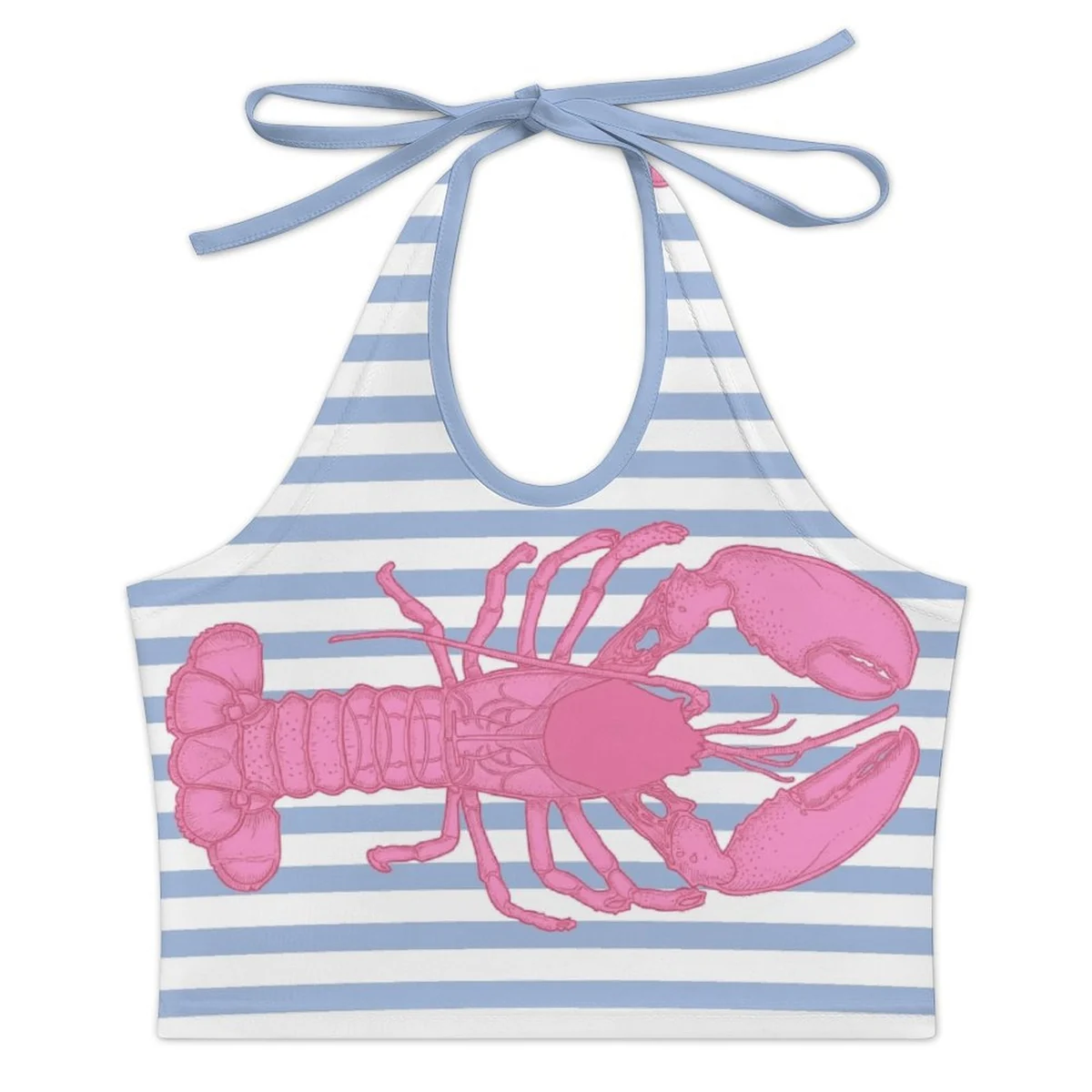 Women's Halter Tie-Back Crop Top - Pink Lobster Stripe Print - view 4