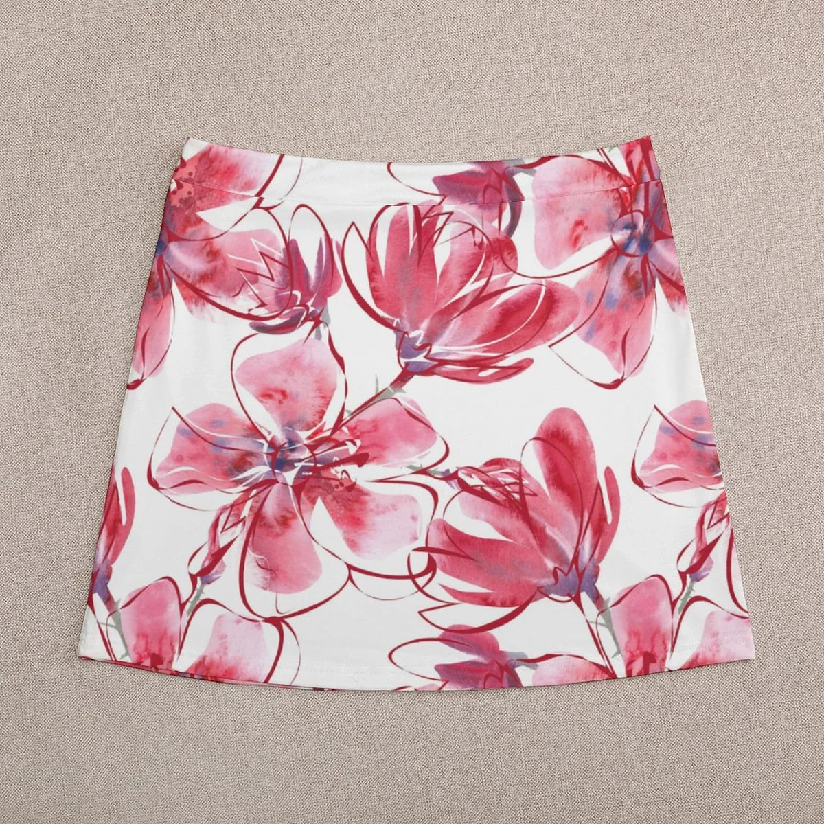 Women's High-Waist A-Line Mini Skirt - Watercolor Magnolia Print - view 4