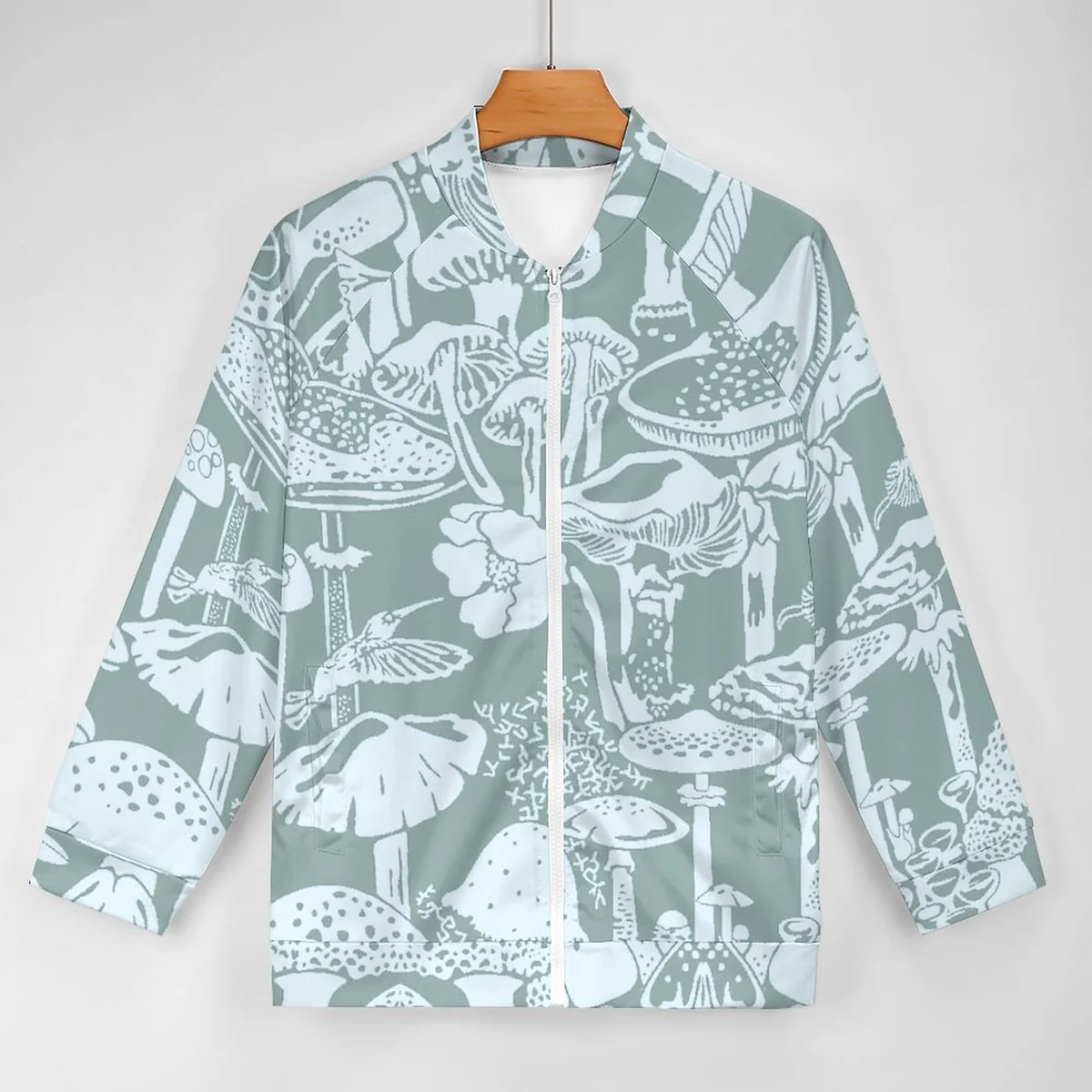 Unisex Raglan Zip Up Jacket - Mushroom Forest Line Art Graphic - view 3