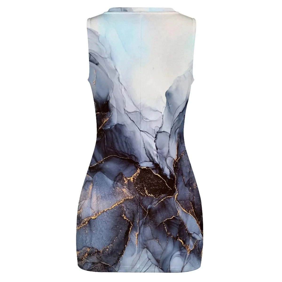 Women's Twist Front Cutout Bodycon Dress - Smoky Gold Vein Marble Graphic - view 5