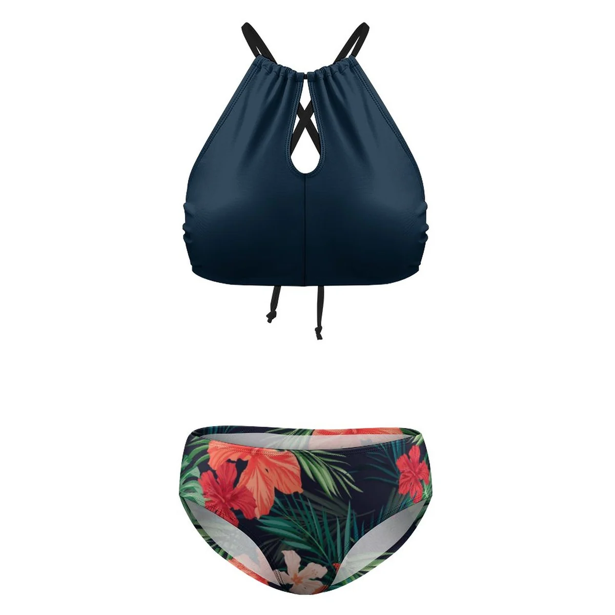 Women's Keyhole High-Neck Bikini Set - Hibiscus Palm Print - view 7